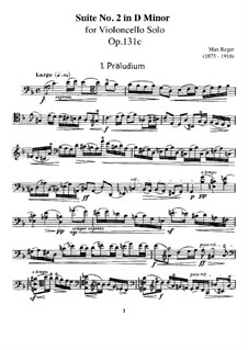 Drei Suiten für Cello, Op.131c: Suite Nr.2 by Max Reger