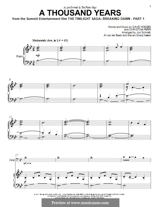A Thousand Years: Für Klavier by Christina Perri, David Hodges