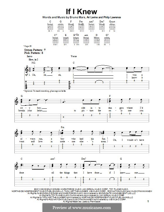 If I Knew: Für Gitarre mit Tab by Ari Levine, Bruno Mars, Philip Lawrence