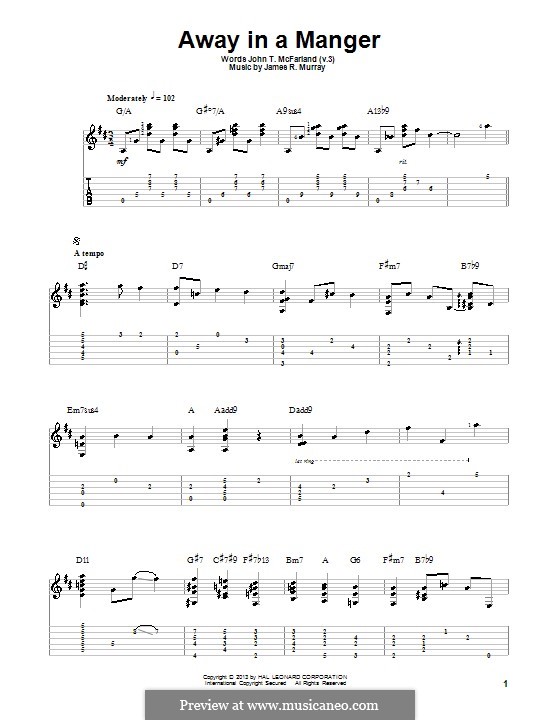 Away in a Manger (Printable Scores): Für Gitarre mit Tab by James R. Murray