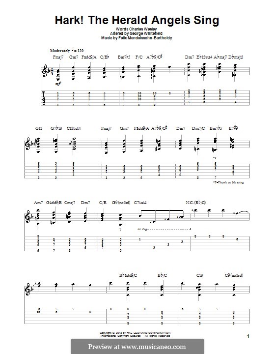 One instrument version: Guitar with tab by Felix Mendelssohn-Bartholdy