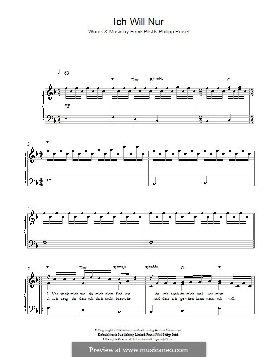 Ich will Nur: Für Klavier by Frank Pilsl, Philipp Poisel