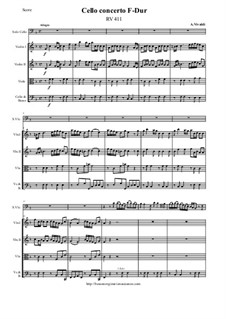 Concerto for Cello and Strings in F Major, RV 411: Score and all parts by Antonio Vivaldi