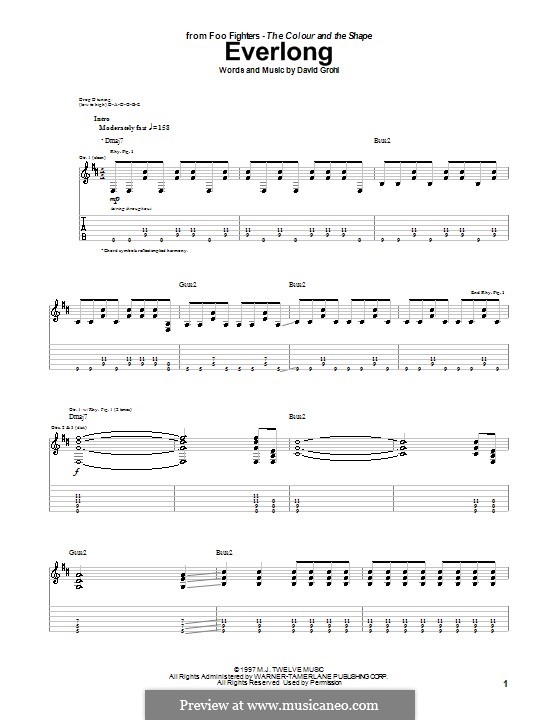 Everlong (Foo Fighters): Für Gitarre mit Tab by David Grohl