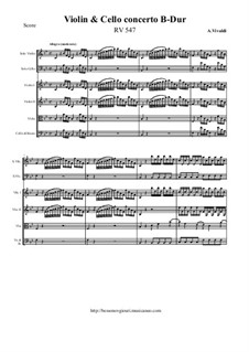 Concerto for Violin, Cello and Strings in B Flat Major, RV 547: Score, parts by Antonio Vivaldi
