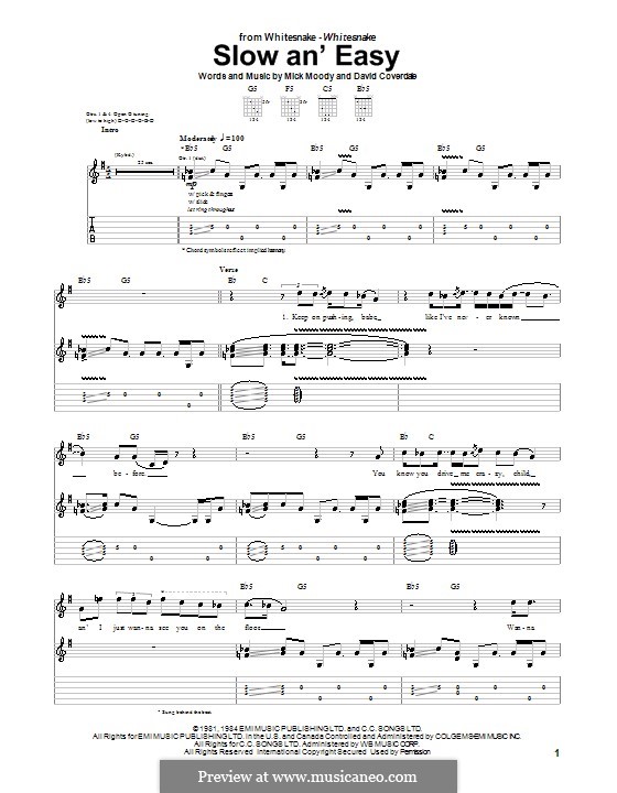 Slow an' Easy (Whitesnake) von D. Coverdale, M. Moody - Noten auf MusicaNeo