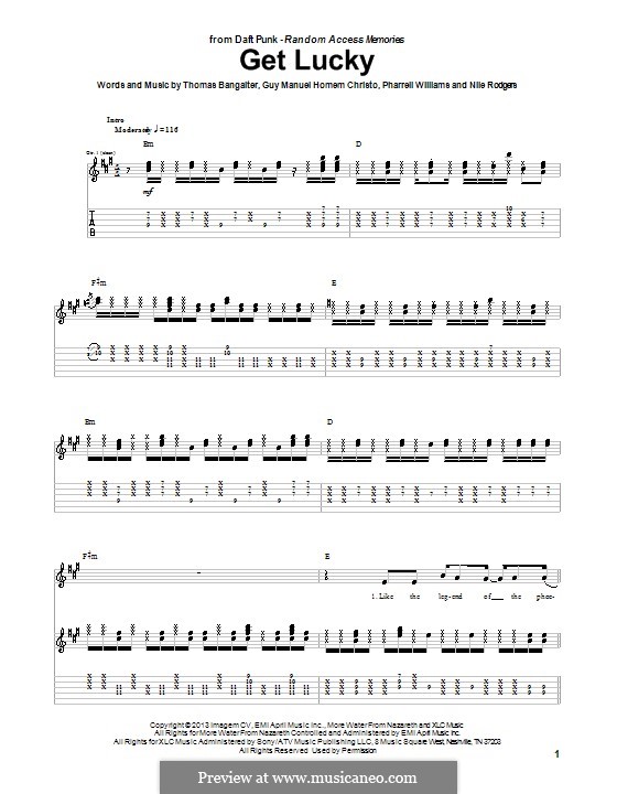 Get Lucky (Daft Punk featuring Pharrell Williams): Für Gitarre mit Tab by Nile Rodgers, Pharrell Williams, Thomas Bangalter, Guy-Manuel de Homem-Christo