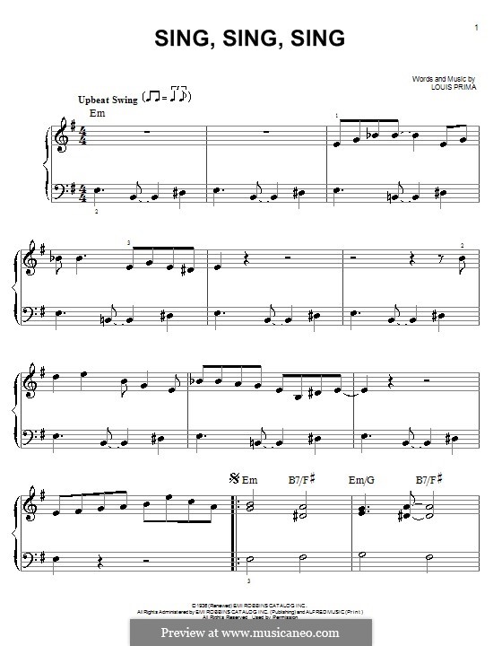 Sing, Sing, Sing (Benny Goodman): Für Klavier by Louis Prima