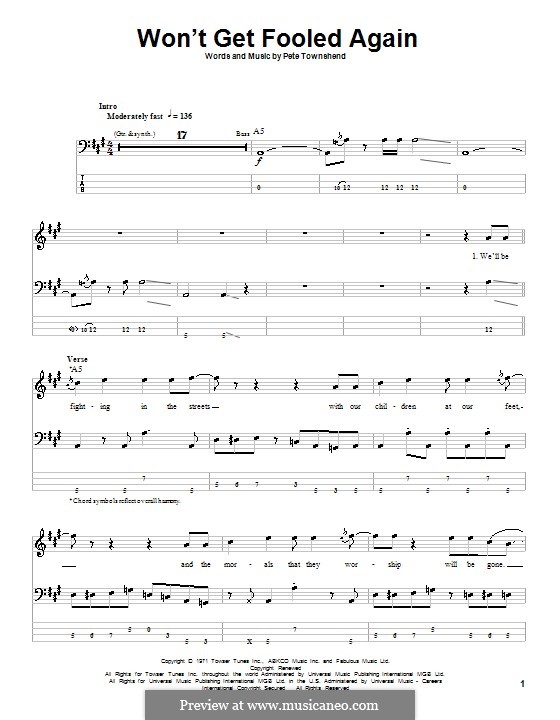 Won't Get Fooled Again (The Who): Für Bassgitarre by Peter Townshend