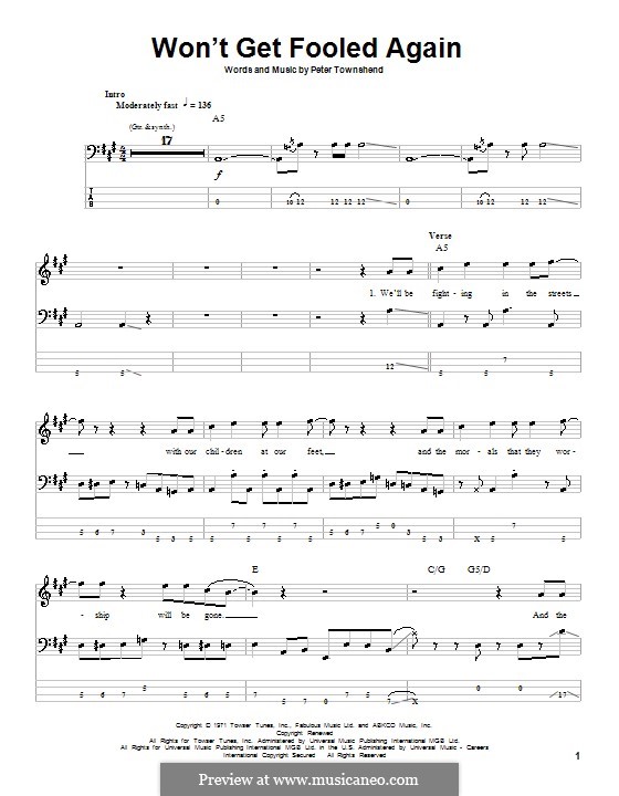 Won't Get Fooled Again (The Who): Für Bassgitarre by Peter Townshend
