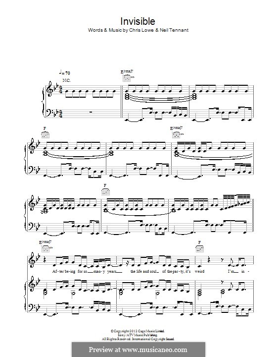 Invisible (The Pet Shop Boys) von C. Lowe, N. Tennant Noten auf MusicaNeo