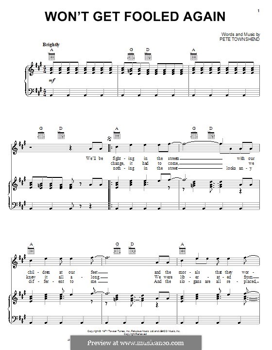 Won't Get Fooled Again (The Who): Für Stimme und Klavier (oder Gitarre) by Peter Townshend