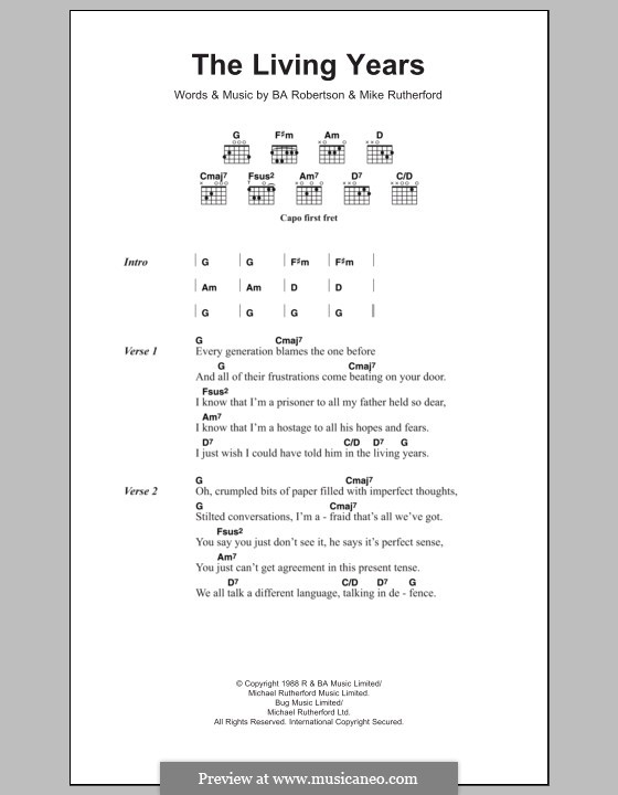 The Living Years: Texte und Akkorde by B. A.  Robertson, Mike Rutherford