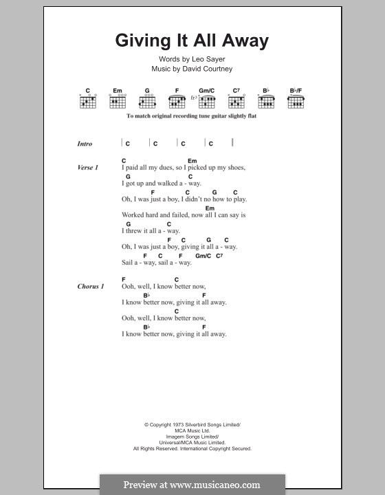 Giving It All Away: Texte und Akkorde by David Courtney