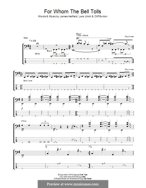 For Whom the Bell Tolls (Metallica): Für Bassgitarre by Cliff Burton, James Hetfield, Lars Ulrich