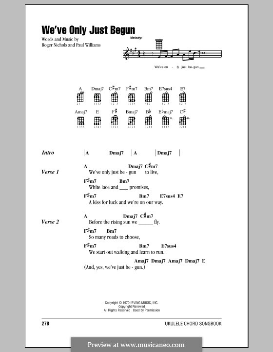 We've Only Just Begun (Carpenters): Für Ukulele by Paul H. Williams, Roger Nichols