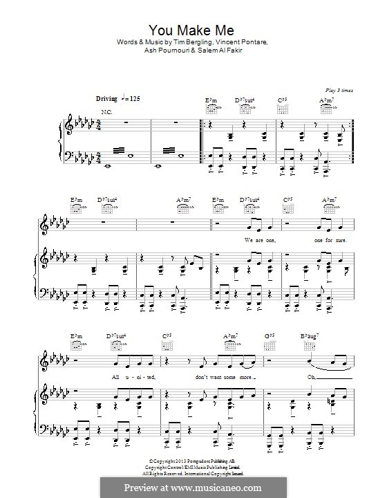 You Make Me: Für Stimme und Klavier (oder Gitarre) by Avicii, Arash Andreas Pournouri, Vincent Pontare, Salem Al Fakir