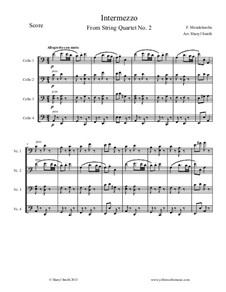 Streichquartett Nr.2 in A-Dur, Op.13: Intermezzo, for intermediate cello quartet (four cellos) by Felix Mendelssohn-Bartholdy