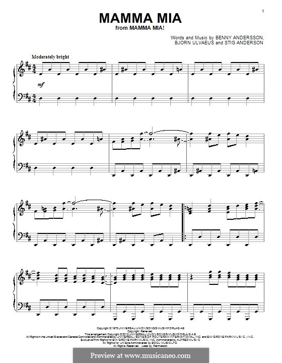 Mamma Mia (ABBA): Für Klavier by Benny Andersson, Björn Ulvaeus, Stig Anderson