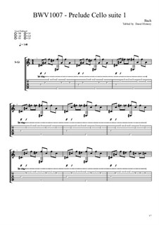Suite für Cello Nr.1 in G-Dur, BWV 1007: Prelude. Version for guitar with tab by Johann Sebastian Bach