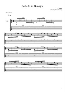Kleines Präludium in D-Dur, BWV 925: Für Gitarre mit Tab by Johann Sebastian Bach