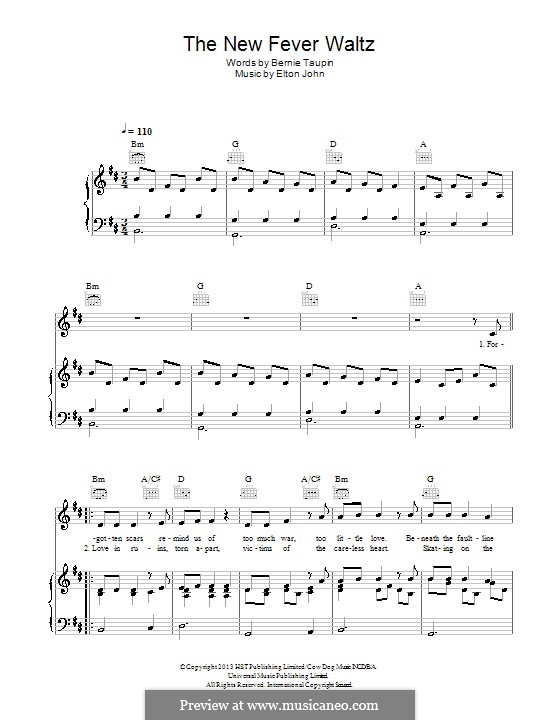 The New Fever Waltz: Für Stimme und Klavier (oder Gitarre) by Elton John