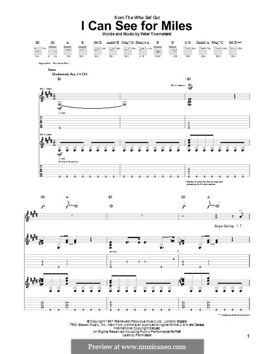 I Can See for Miles (The Who): Für Gitarre mit Tab by Peter Townshend