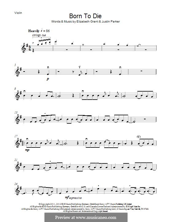 Born to Die (Lana Del Rey): Für Violine by Elizabeth Grant, Justin Parker