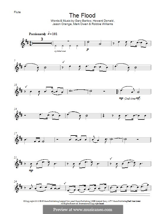 The Flood (Take That): Für Flöte by Gary Barlow, Howard Donald, Jason Orange, Mark Owen, Robbie Williams