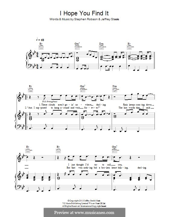 I Hope You Find It (Miley Cyrus): Für Stimme und Klavier (oder Gitarre) by Jeffrey Steele, Steve Robson