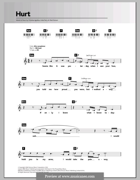 Hurt: Für Keyboard by Christina Aguilera, Linda Perry, Mark Ronson