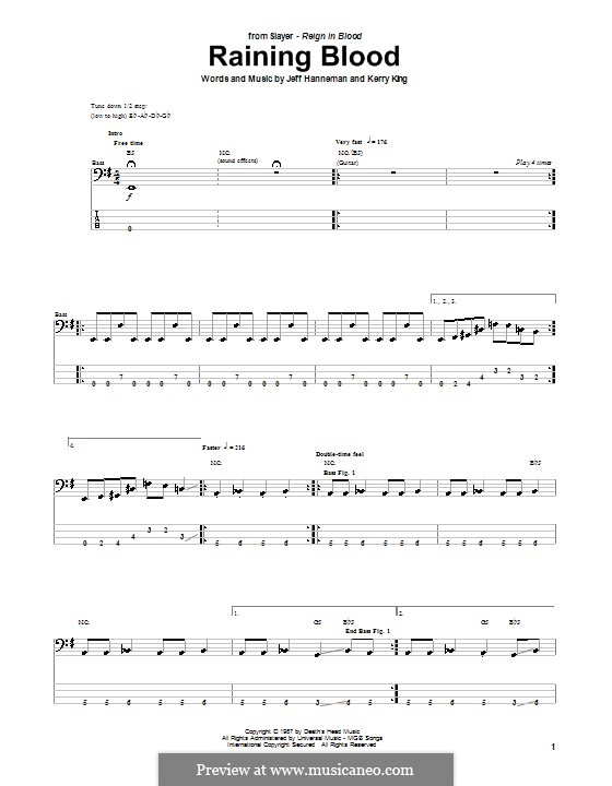 Raining Blood (Slayer): Für Bassgitarre mit Tabulatur by Jeffery Hanneman, Kerry King