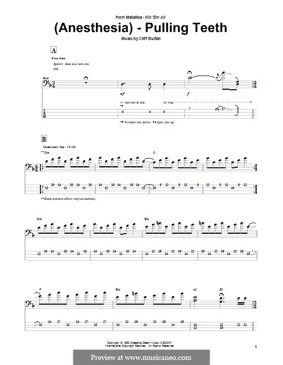 (Anesthesia) Pulling Teeth (Metallica): Für Bassgitarre mit Tabulatur by Cliff Burton