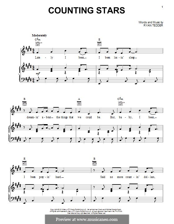 Counting Stars (One Republic): Für Stimme und Klavier (oder Gitarre) by Ryan B Tedder