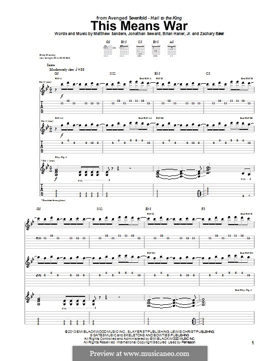 This Means War (Avenged Sevenfold): Für Gitarre mit Tab by Brian Haner Jr., Jonathan Seward, Matthew Sanders, Zachary Baker
