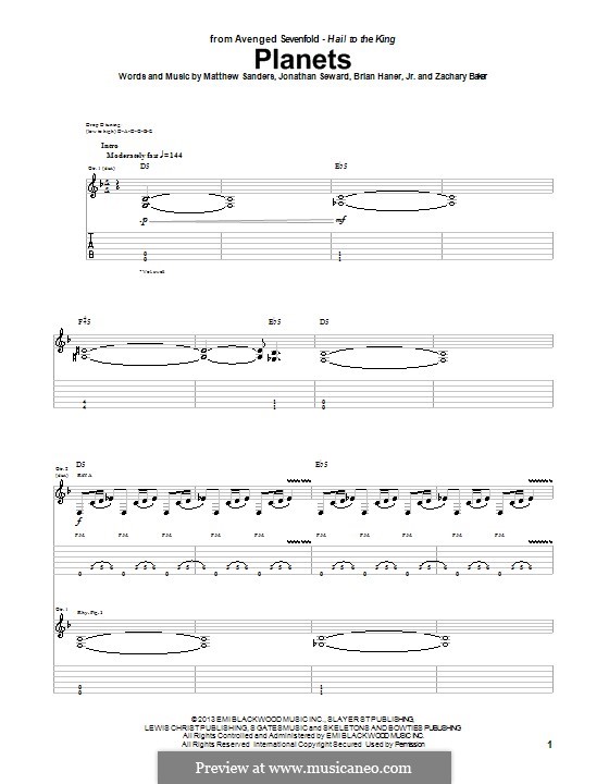 Planets (Avenged Sevenfold): Für Gitarre mit Tab by Brian Haner Jr., Jonathan Seward, Matthew Sanders, Zachary Baker