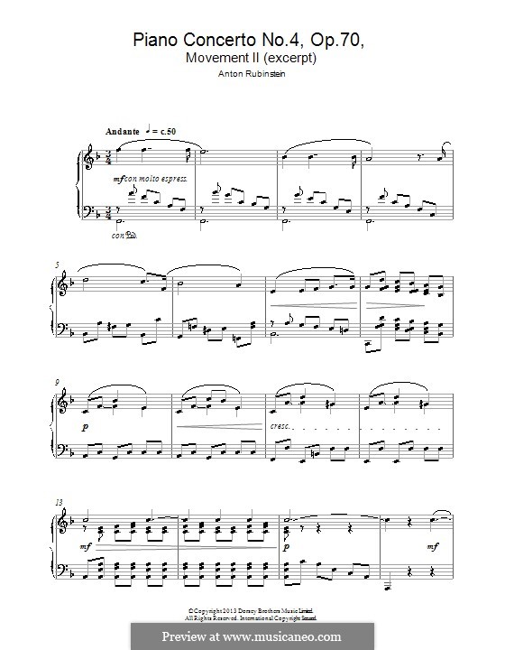 Konzert für Klavier und Orchester Nr.4 in d-Moll, Op.70: Themen. Version für Klavier by Anton Rubinstein