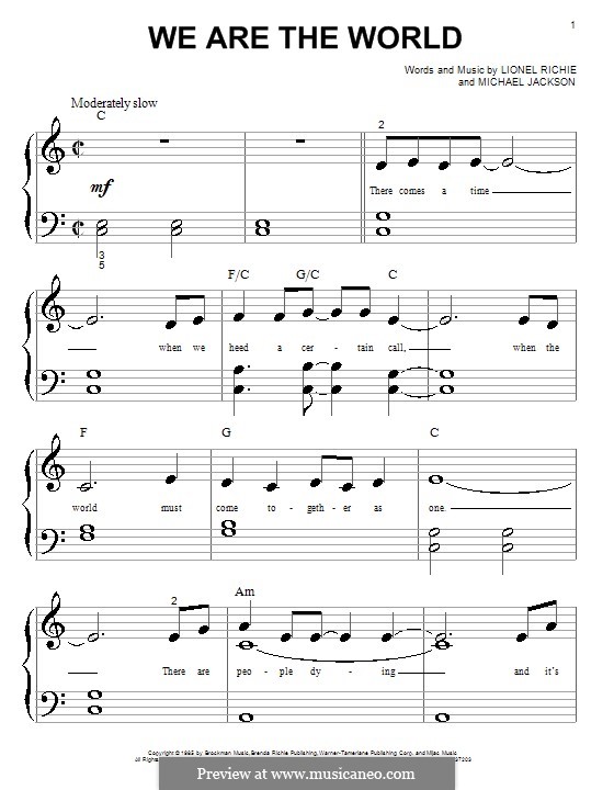 We are the World (USA for Africa): Für Klavier by Lionel Richie, Michael Jackson