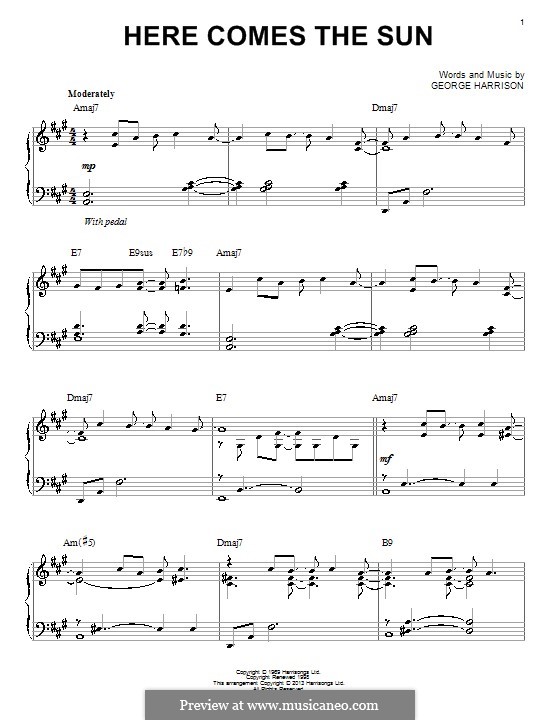 Here Comes the Sun (The Beatles): Für Klavier by George Harrison