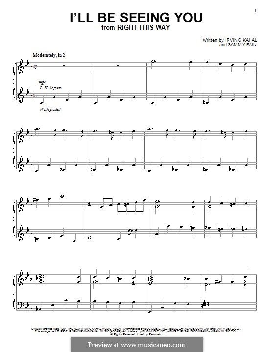 I'll Be Seeing You: Für Klavier by Irving Kahal, Sammy Fain
