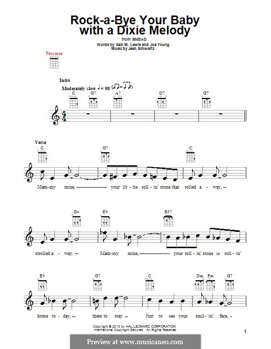 Rock-a-Bye Your Baby with a Dixie Melody (Al Jolson): Für Ukulele by Jean Schwartz