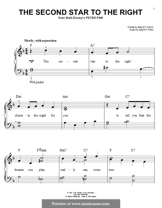 The Second Star to the Right (from Peter Pan): Für Klavier by Sammy Fain