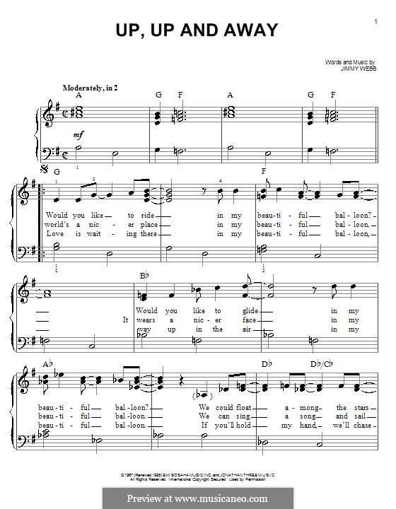 Up Up And Away The Fifth Dimension Von J Webb Noten Auf Musicaneo fur klavier