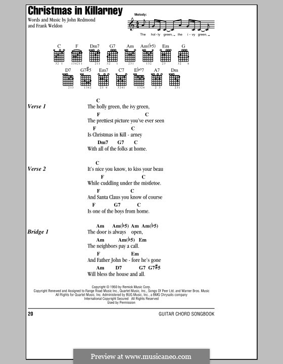 Christmas in Killarney (Frank Weldon): Texte und Akkorde by John Redmond