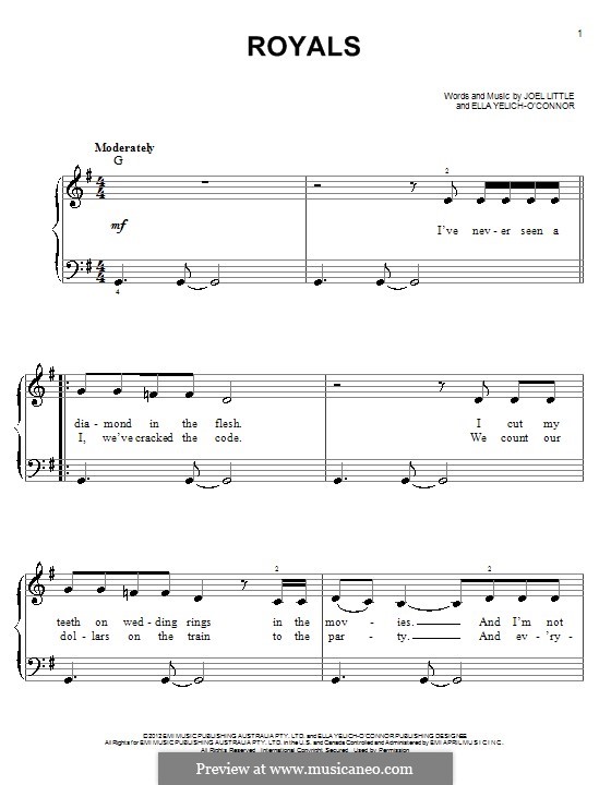 Royals (Lorde): Für Klavier by Ella Yelich-O'Connor, Joel Little