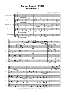 Quintett für Klarinette und Streicher in A-Dur, K.581: Teil I by Wolfgang Amadeus Mozart