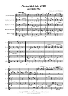 Quintett für Klarinette und Streicher in A-Dur, K.581: Teil III by Wolfgang Amadeus Mozart