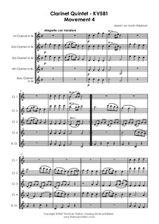 Quintett für Klarinette und Streicher in A-Dur, K.581: Teil IV by Wolfgang Amadeus Mozart