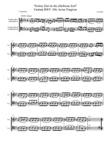 Gottes Zeit ist die allerbeste Zeit, BWV 106: Gamba parts transcribed for cellos, in Eb by Johann Sebastian Bach