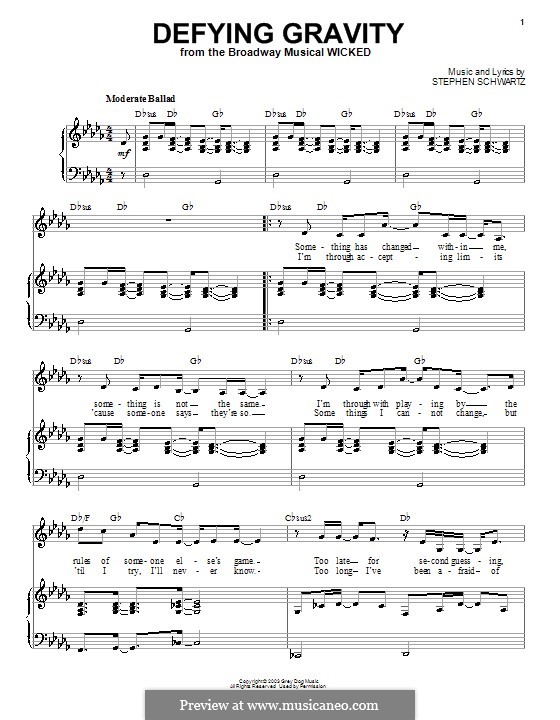 Defying Gravity (from the Broadway Musical Wicked): Für Stimme und Klavier by Stephen Schwartz